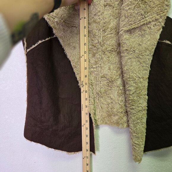 Faux Fur Shearling Vest L Mocha Brown Drape Soft Textured Trim Fall Winter Layer - Picture 7 of 7